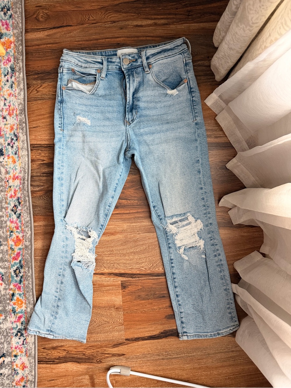 Dear John Light Wash Distressed Women's Jeans - Casual Straight Leg